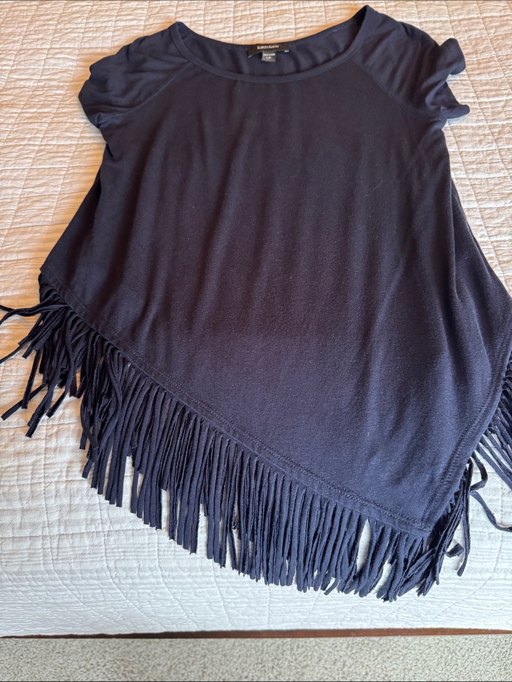 Karen Kane Black Fringe Short Sleeve Tunic